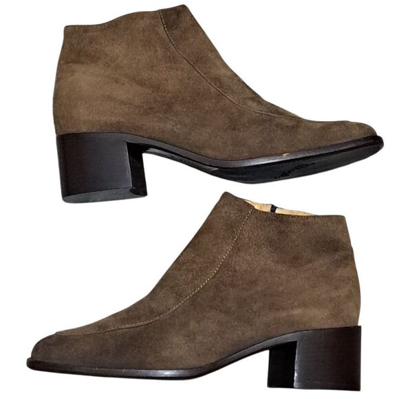 Bruno Magli Leather Suede Retro Ankle Block Heel Bootie Brown Size 8 - Picture 1 of 17